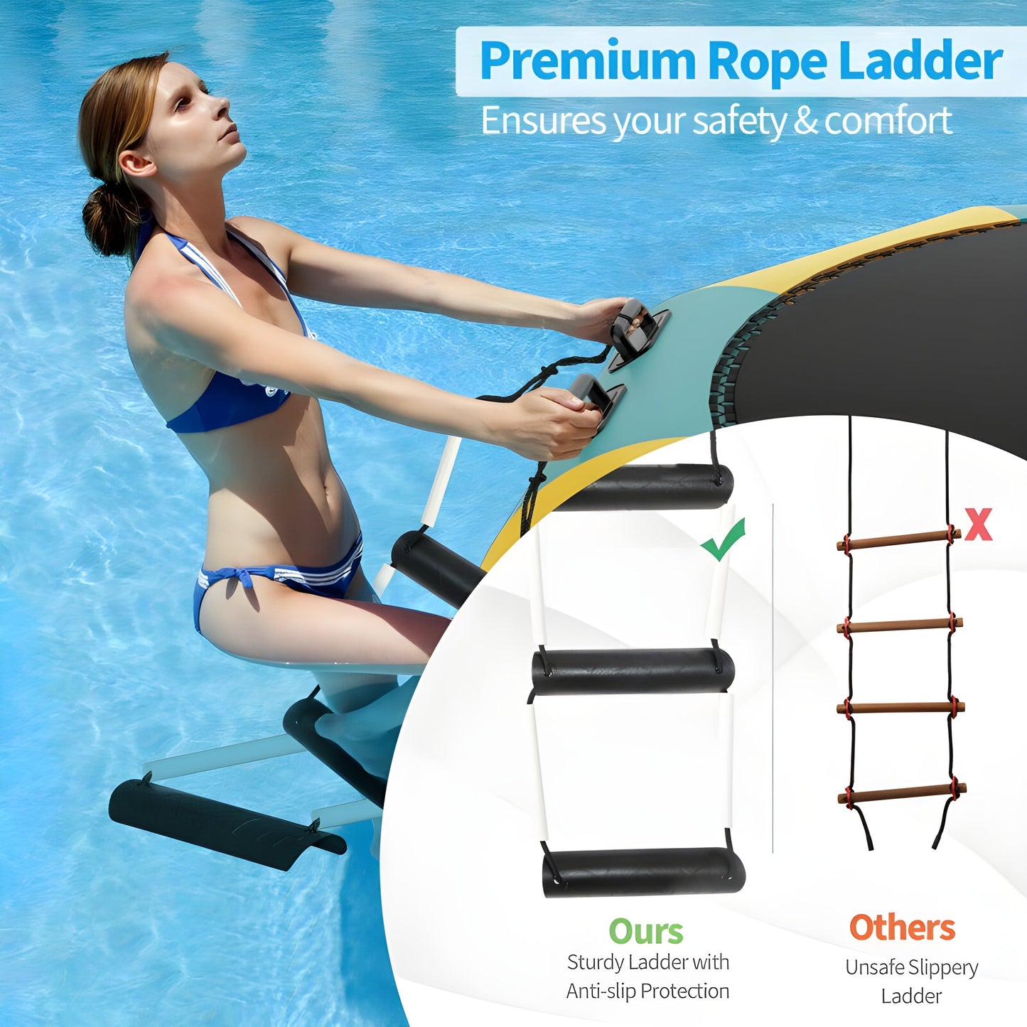 Costway Inflatable Water Trampoline 12' Padded Platform Bouncer with 3-Step Ladder New - TW10012US-BL
