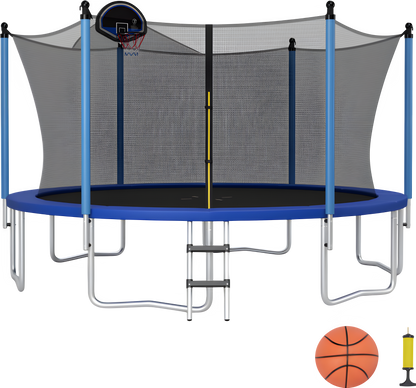 Costway Trampoline 15' Outdoor Recreational with Ladder Enclosure Net and Basketball Hoop New - TW10068+