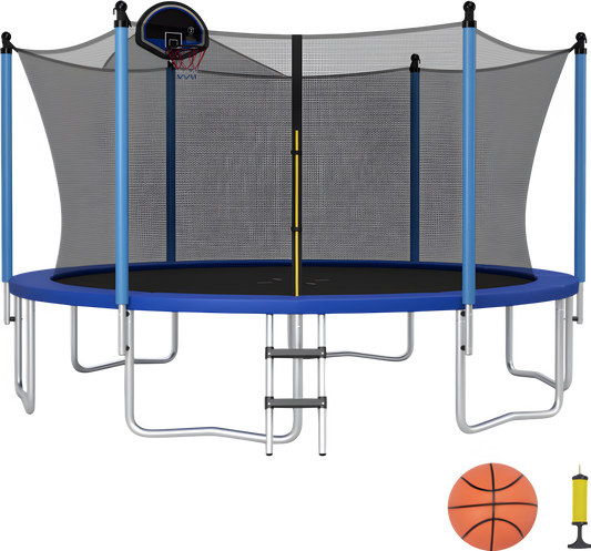 Costway Trampoline 15' Outdoor Recreational with Ladder Enclosure Net and Basketball Hoop New - TW10068+