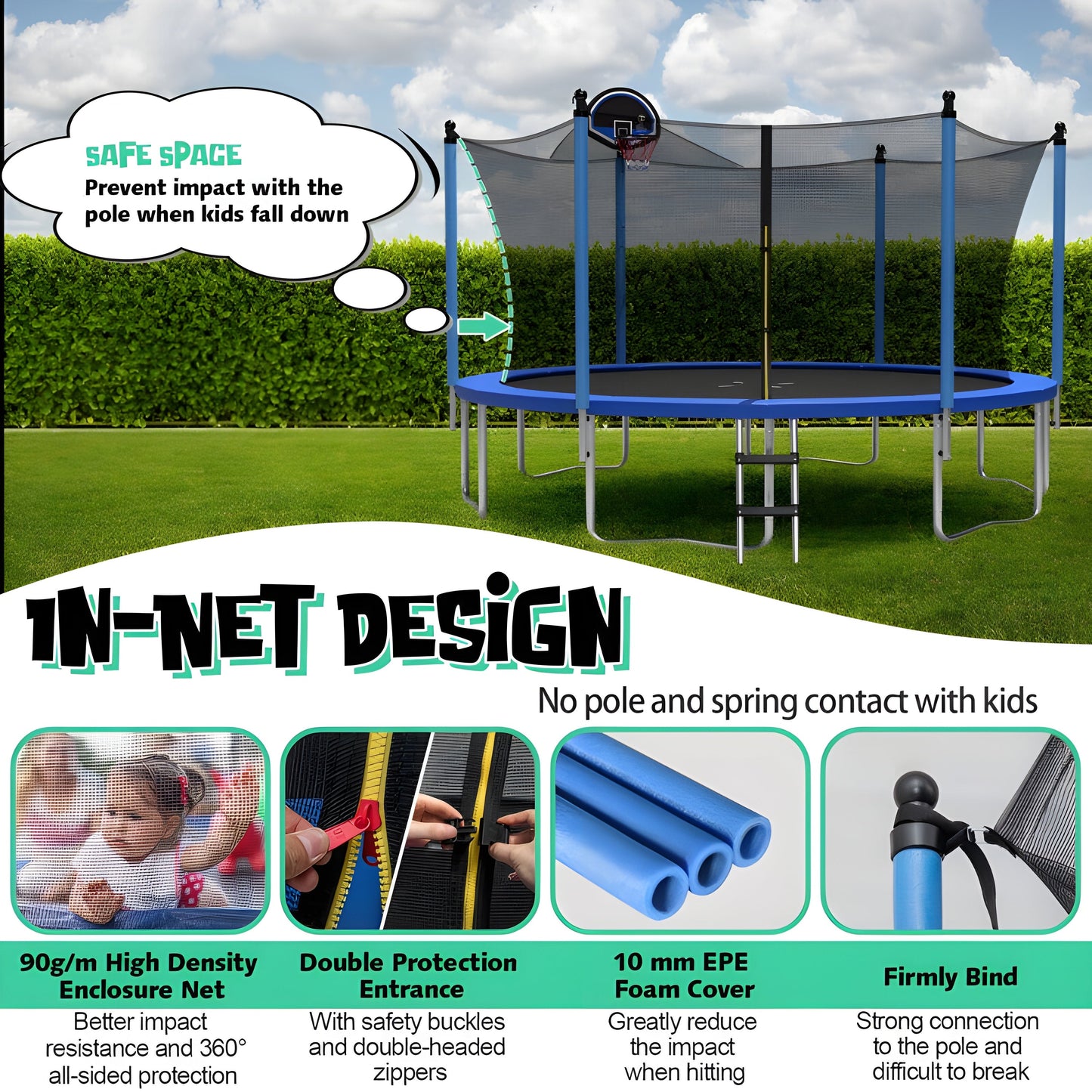 Costway Trampoline 15' Outdoor Recreational with Ladder Enclosure Net and Basketball Hoop New - TW10068+