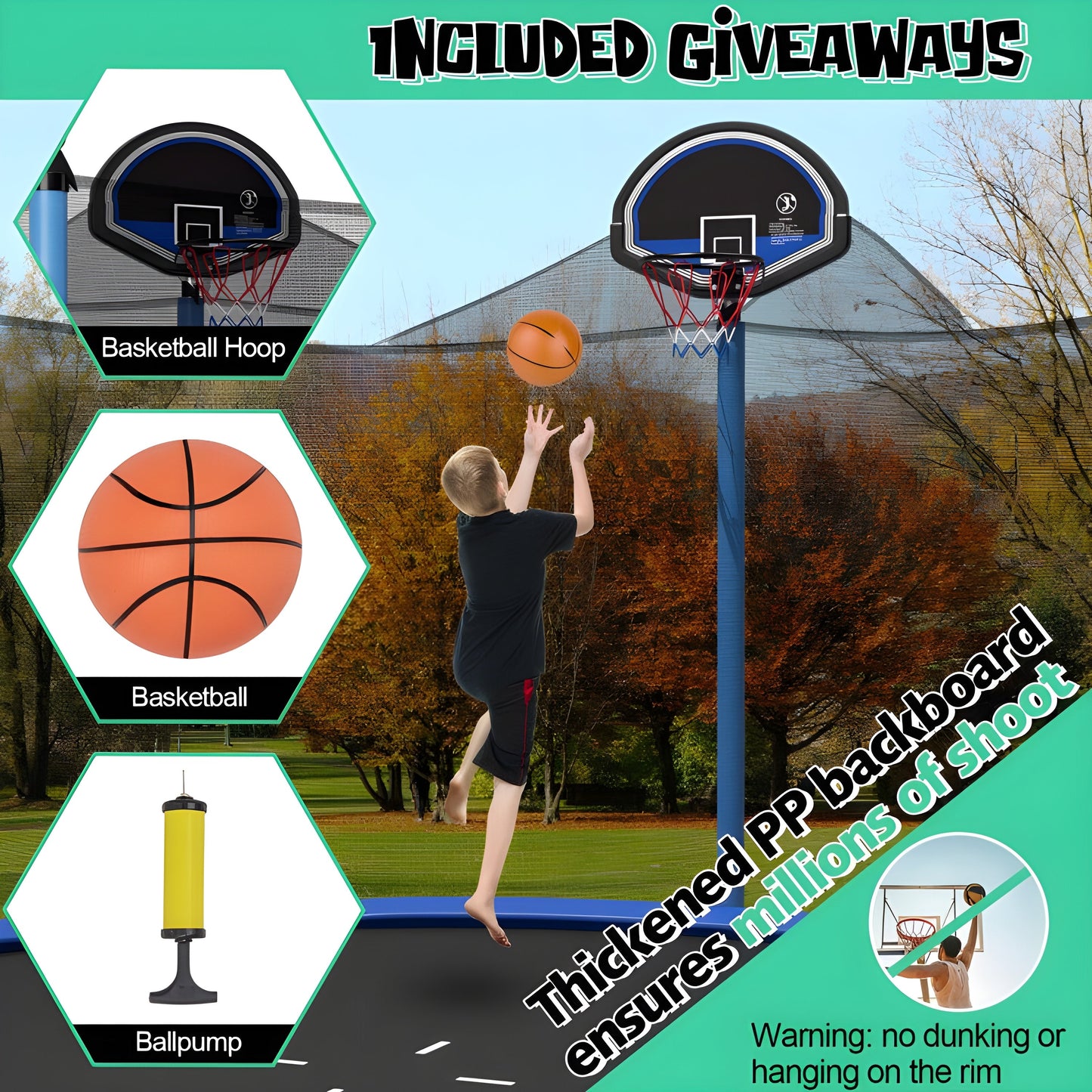 Costway Trampoline 15' Outdoor Recreational with Ladder Enclosure Net and Basketball Hoop New - TW10068+