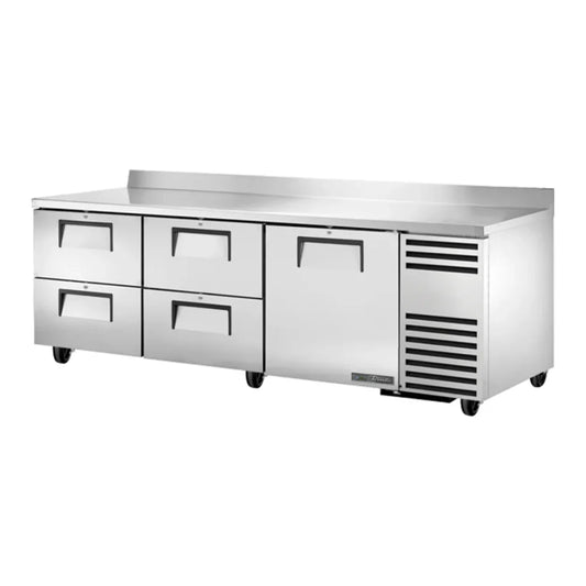 True  93 1/4" TUC/TWT Series Stainless steel Deep Worktop Refrigerator with Four Drawers, One Door, and 3 9/16" Backsplash,Silver,115v/1ph - TWT-93D-4-HC
