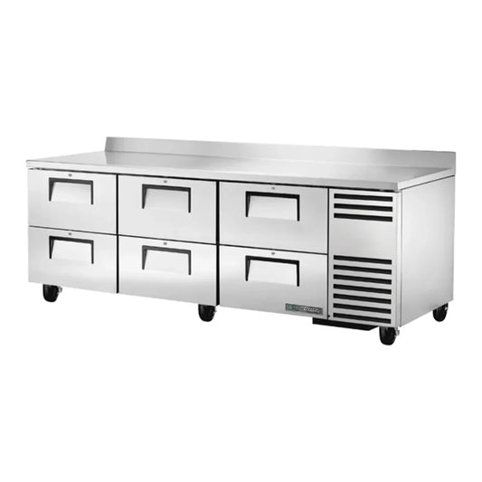 True  93 1/4" TUC/TWT Series Stainless Steel Deep Worktop Refrigerator with Six Drawers and 3 9/16" Backsplash, Silver,115v/1ph - TWT-93D-6-HC
