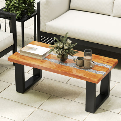 Costway Teak Wood Coffee Table with River Epoxy Tabletop New - JV11846
