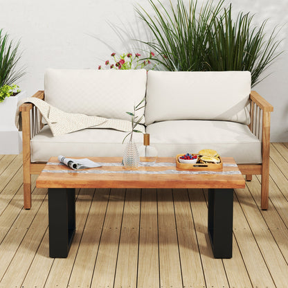 Costway Teak Wood Coffee Table with River Epoxy Tabletop New - JV11846