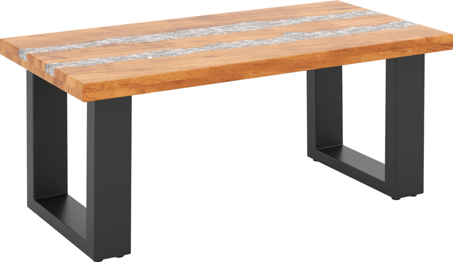 Costway Teak Wood Coffee Table with River Epoxy Tabletop New - JV11846