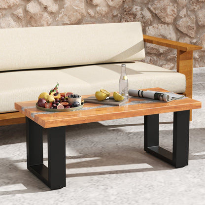 Costway Teak Wood Coffee Table with River Epoxy Tabletop New - JV11846