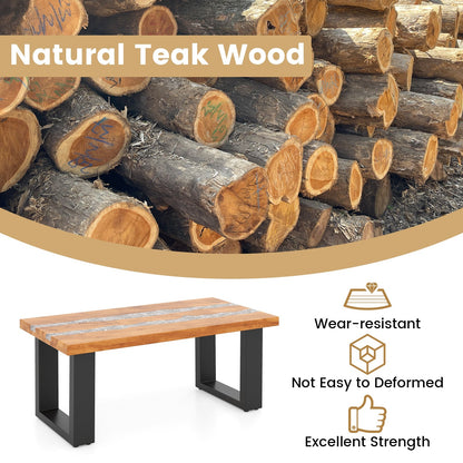 Costway Teak Wood Coffee Table with River Epoxy Tabletop New - JV11846
