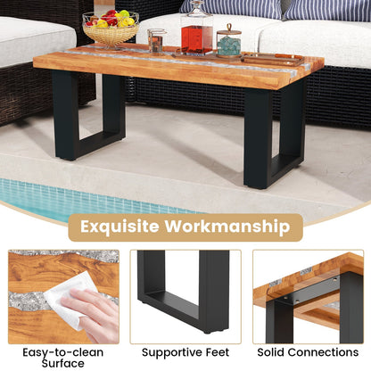Costway Teak Wood Coffee Table with River Epoxy Tabletop New - JV11846