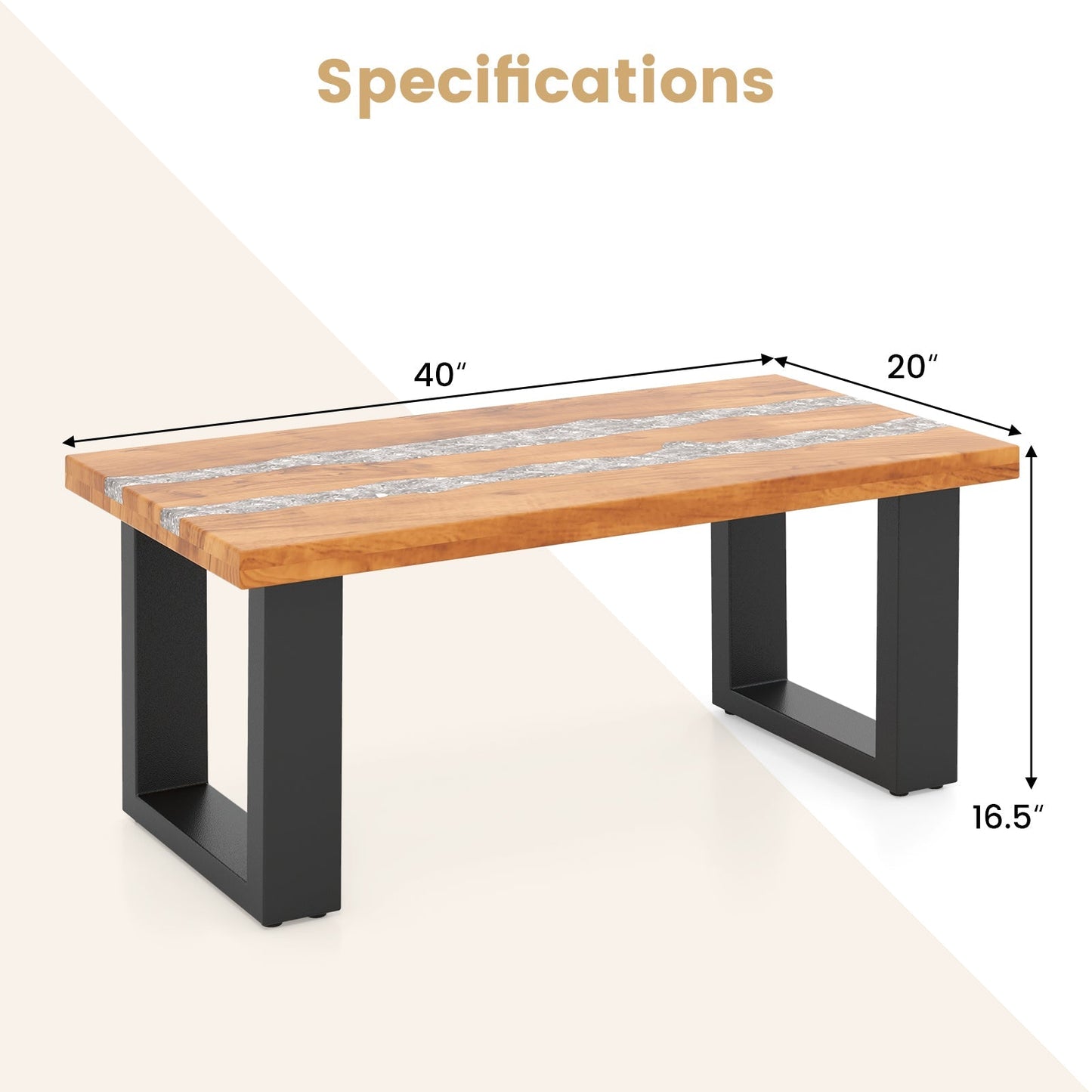 Costway Teak Wood Coffee Table with River Epoxy Tabletop New - JV11846