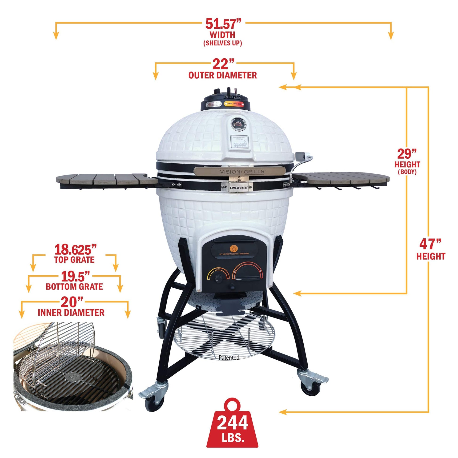 Elite | XR402 Deluxe Ceramic Kamado Grill | Charcoal Gas Compatible