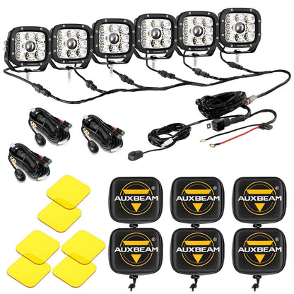 Auxbeam 6/8Pcs 5 Inch 132W Amber DRL LED Pod Lights with Power Harness - GP00011297