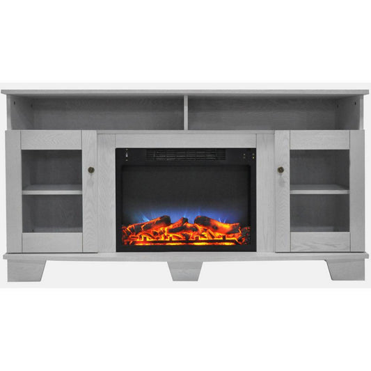 Cambridge Savona 59 In. Electric Fireplace in White with Entertainment Stand and Multi-Color LED Flame Display - CAM6022-1WHTLED