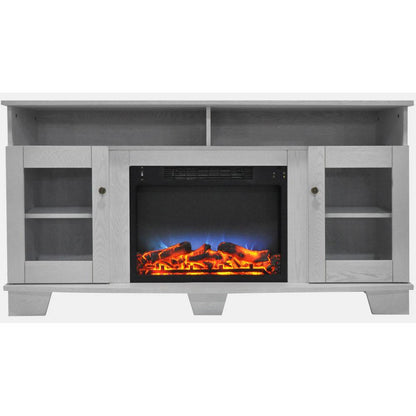 Cambridge Savona 59 In. Electric Fireplace in White with Entertainment Stand and Multi-Color LED Flame Display - CAM6022-1WHTLED