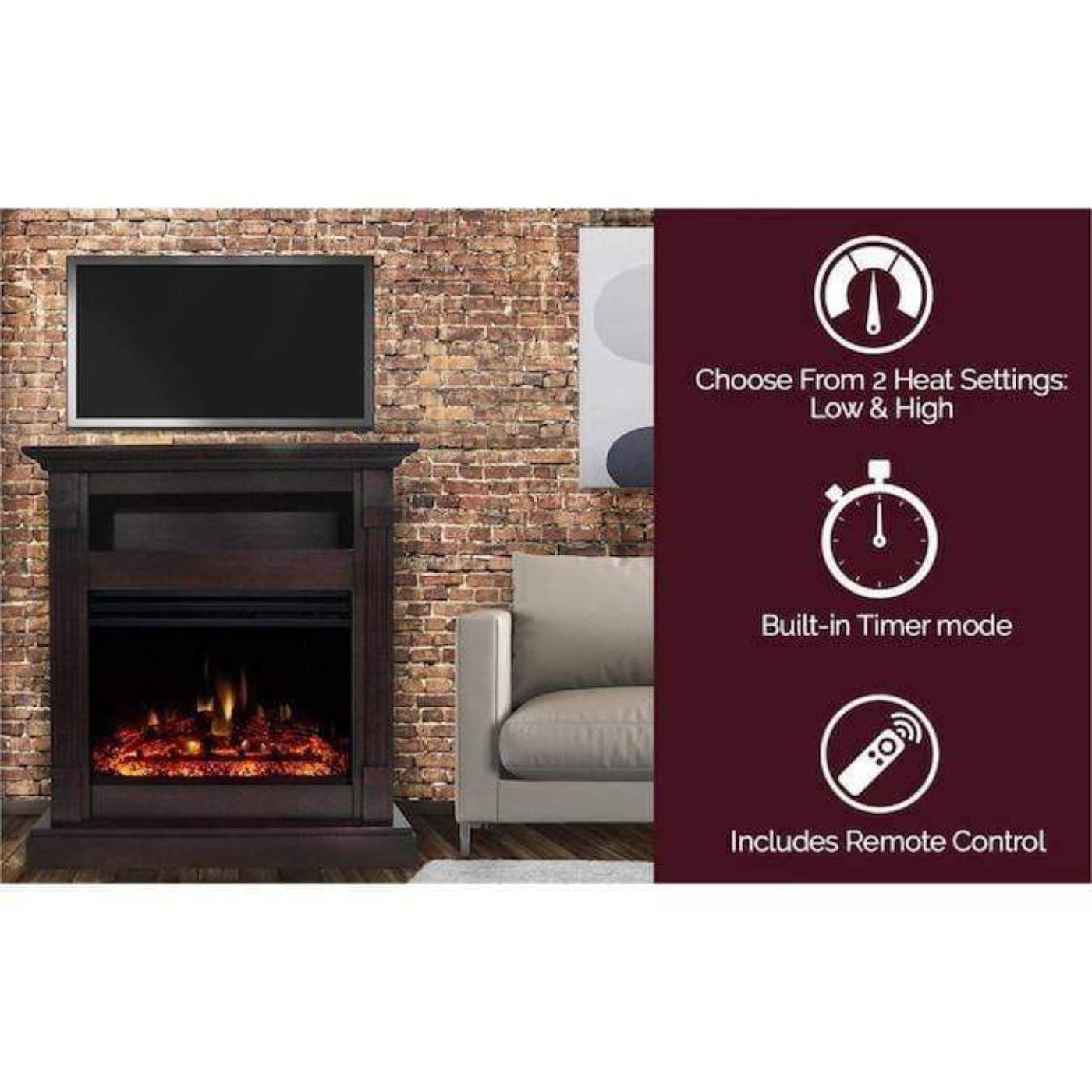Cambridge Sienna 34-In. Electric Fireplace Heater with Mahogany Mantel, Enhanced Log Display, Multi-Color Flames, and Remote Control - CAM3437-1MAHLG3