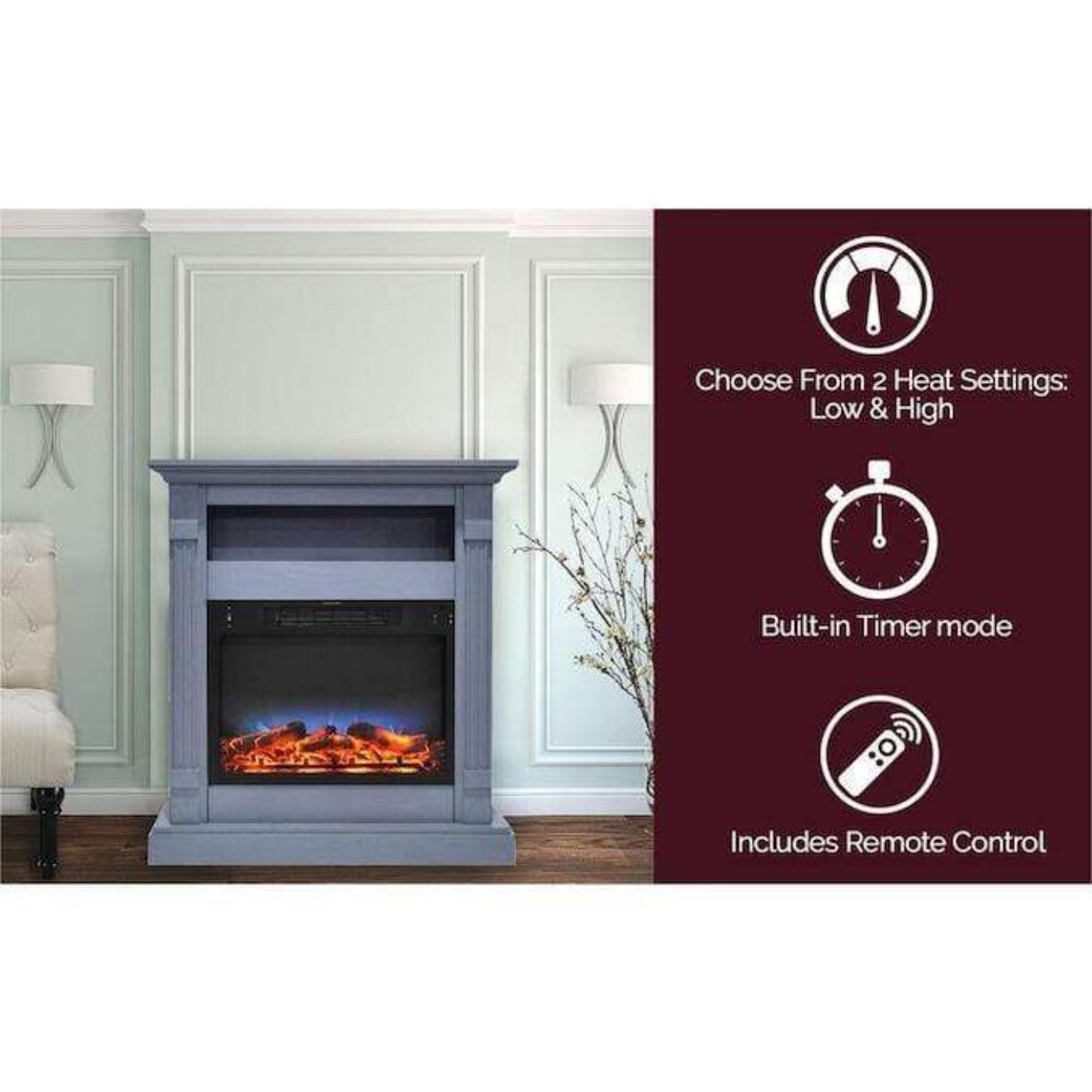 Cambridge Sienna 34" Electric Fireplace, Slate Blue Mantel - CAM3437-1SBLLG3