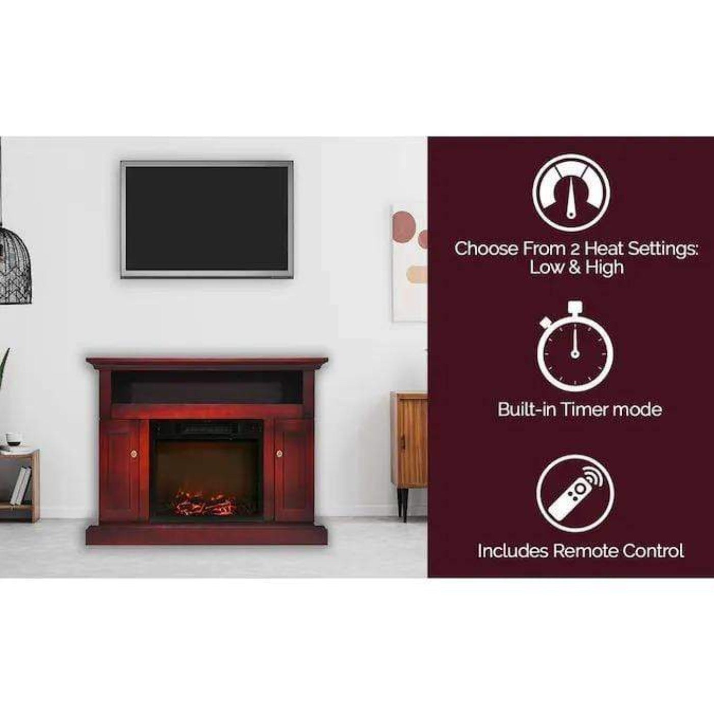 Cambridge Sorrento Electric Fireplace with 1500W Log Insert and 47 In. Entertainment Stand in Cherry - CAM5021-2CHR