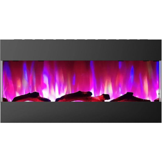 Cambridge 42 In. Recessed Wall Mounted Electric Fireplace with Logs and LED Color Changing Display, Black - CAM42RECWMEF-2BLK