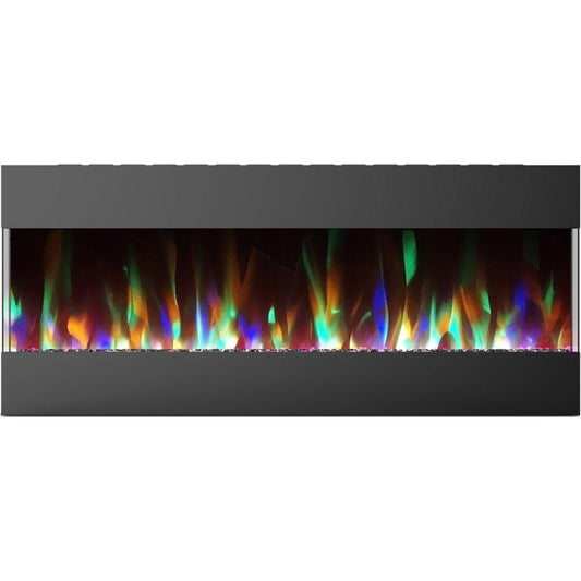 Cambridge 50 In. Recessed Wall Mounted Electric Fireplace with Crystal and LED Color Changing Display, Black - CAM50RECWMEF-1WHT