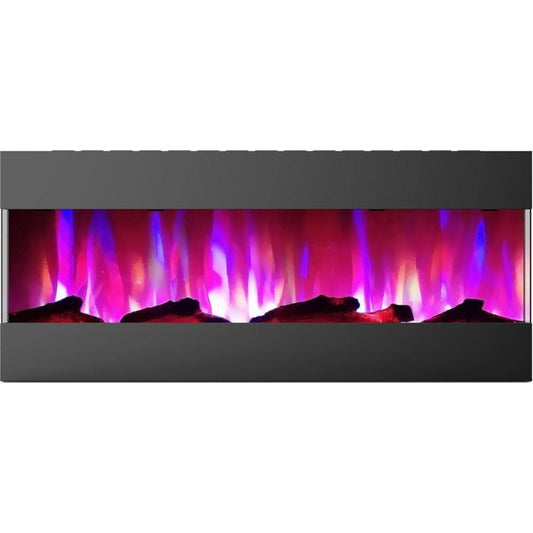 Cambridge 60 In. Recessed Wall-Mounted Electric Fireplace with Logs and LED Color Changing Display, Black/White - CAM60RECWMEF-2WHT
