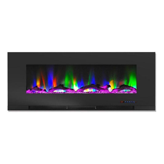 Cambridge 50 In. Wall-Mount Electric Fireplace in Black with Multi-Color Flames and Crystal Rock Display, - CAM50WMEF-2BLK