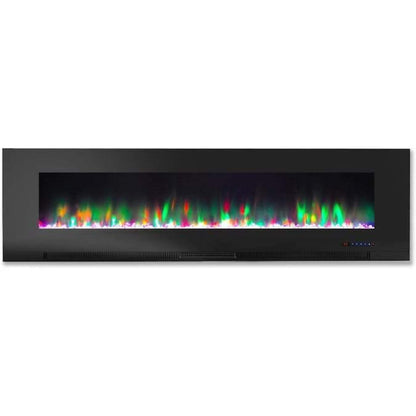Cambridge 72 In. Wall-Mount Electric Fireplace in Black with Multi-Color Flames and Crystal Rock Display - CAM72WMEF-1BLK