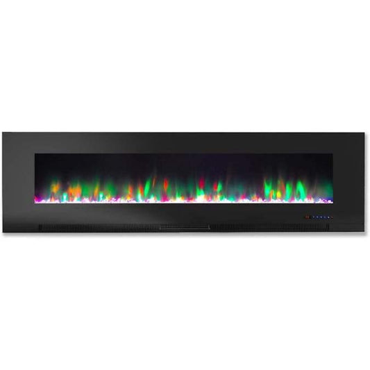 Cambridge 72 In. Wall-Mount Electric Fireplace in Black with Multi-Color Flames and Crystal Rock Display - CAM72WMEF-1BLK