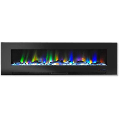 Cambridge 60 In. Wall-Mount Electric Fireplace in Black with Multi-Color Flames and Driftwood Log Display, - CAM60WMEF-2BLK