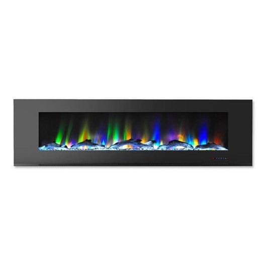 Cambridge 72 In. Wall-Mount Electric Fireplace in Black with Multi-Color Flames and Driftwood Log Display - CAM72WMEF-2BLK