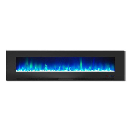 Cambridge 78 In. Wall-Mount Electric Fireplace in Black with Multi-Color Flames and Crystal Rock Display - CAM78WMEF-1BLK