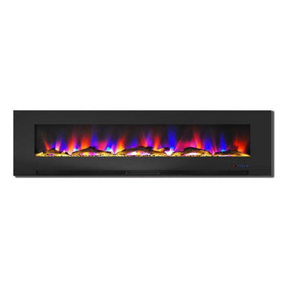 Cambridge 78 In. Wall-Mount Electric Fireplace in Black with Multi-Color Flames and Driftwood Log Display - CAM78WMEF-2BLK