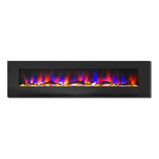 Cambridge 78 In. Wall-Mount Electric Fireplace in Black with Multi-Color Flames and Driftwood Log Display - CAM78WMEF-2BLK
