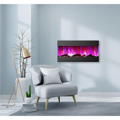 Cambridge 42 In. Recessed Wall Mounted Electric Fireplace with Logs and LED Color Changing Display, Black - CAM42RECWMEF-2BLK