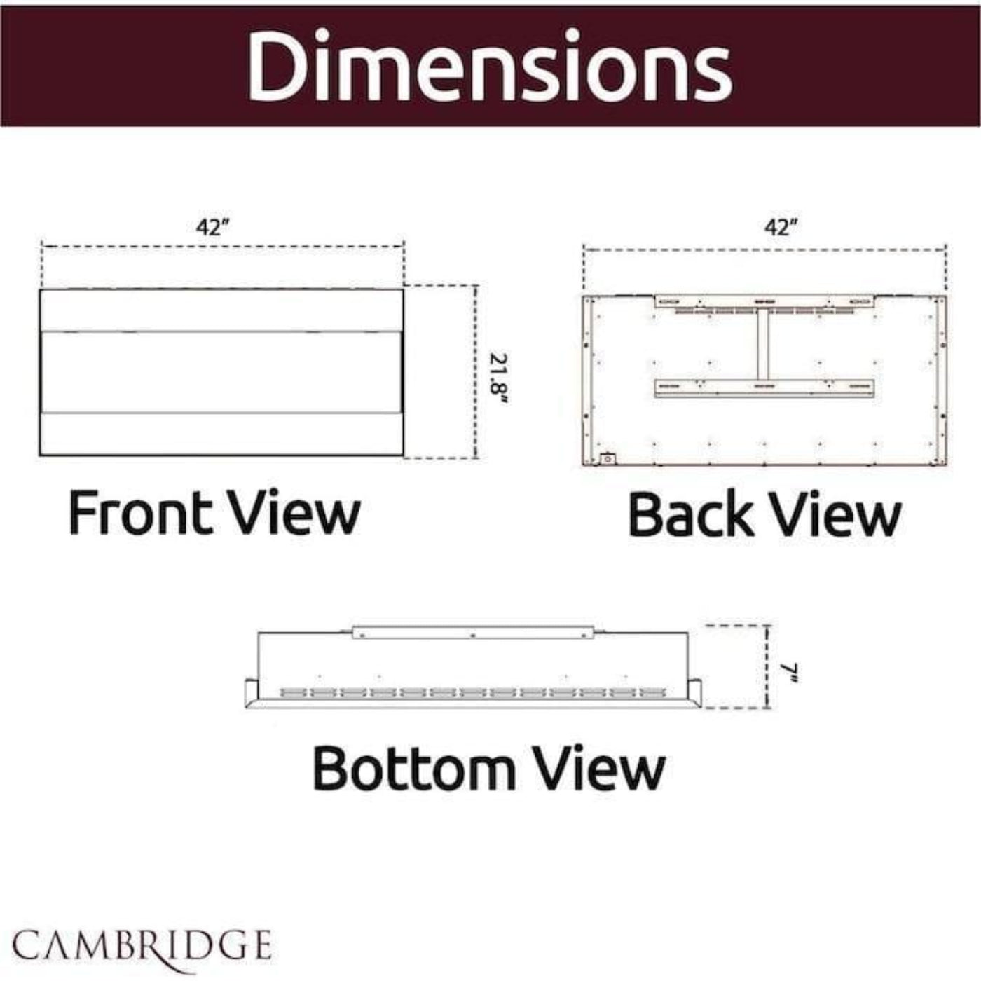 Cambridge 42 In. Recessed Wall Mounted Electric Fireplace with Logs and LED Color Changing Display, Black - CAM42RECWMEF-2BLK