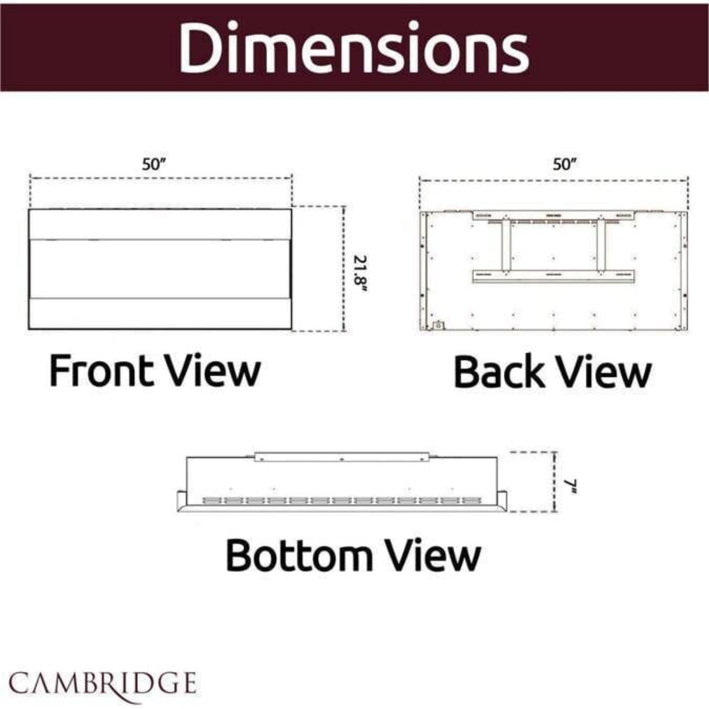 Cambridge 60 In. Recessed Wall-Mounted Electric Fireplace with Logs and LED Color Changing Display, Black/White - CAM60RECWMEF-2WHT