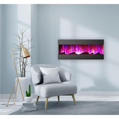 Cambridge 50 In. Recessed Wall Mounted Electric Fireplace with Logs and LED Color Changing Display, Black - CAM50RECWMEF-2WHT