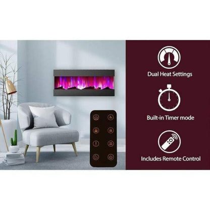 Cambridge 50 In. Recessed Wall Mounted Electric Fireplace with Logs and LED Color Changing Display, Black - CAM50RECWMEF-2WHT