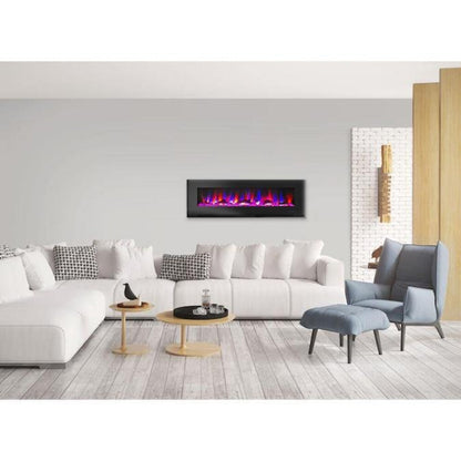 Cambridge 60 In. Wall-Mount Electric Fireplace in Black with Multi-Color Flames and Driftwood Log Display, - CAM60WMEF-2BLK
