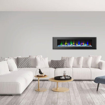 Cambridge 72 In. Wall-Mount Electric Fireplace in Black with Multi-Color Flames and Driftwood Log Display - CAM72WMEF-2BLK