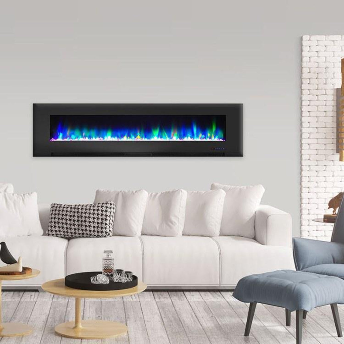 Cambridge 78 In. Wall-Mount Electric Fireplace in Black with Multi-Color Flames and Crystal Rock Display - CAM78WMEF-1BLK