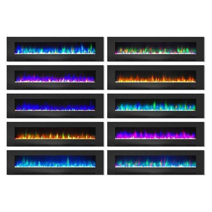 Cambridge 78 In. Wall-Mount Electric Fireplace in Black with Multi-Color Flames and Crystal Rock Display - CAM78WMEF-1BLK