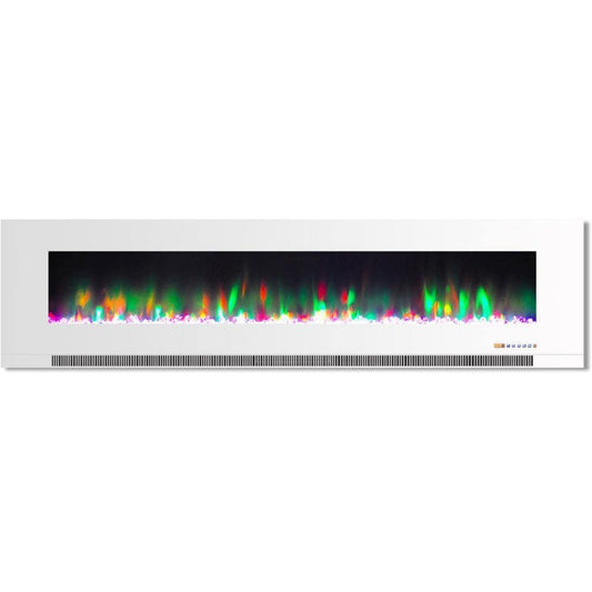 Cambridge 78 In. Wall-Mount Electric Fireplace in White with Multi-Color Flames and Crystal Rock Display - CAM78WMEF-1WHT