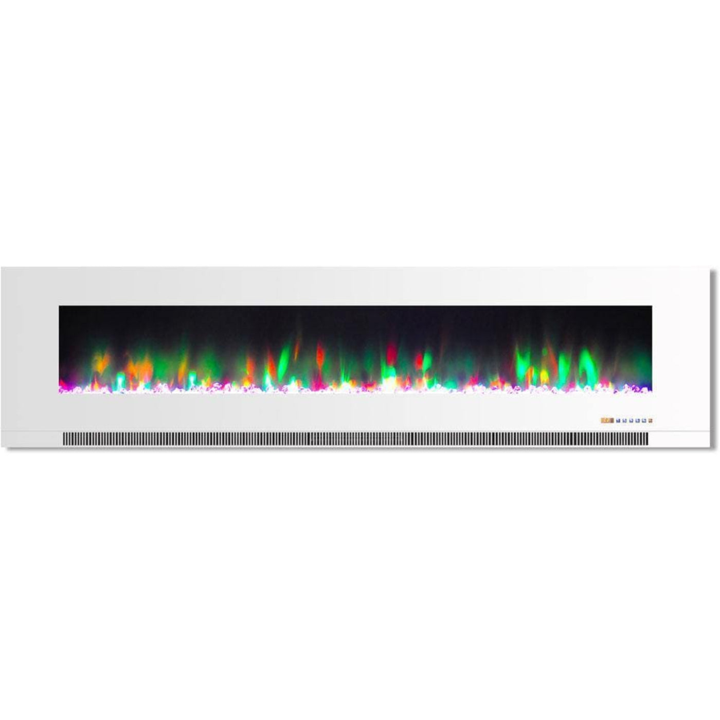 Cambridge 78 In. Wall-Mount Electric Fireplace in White with Multi-Color Flames and Crystal Rock Display - CAM78WMEF-1WHT