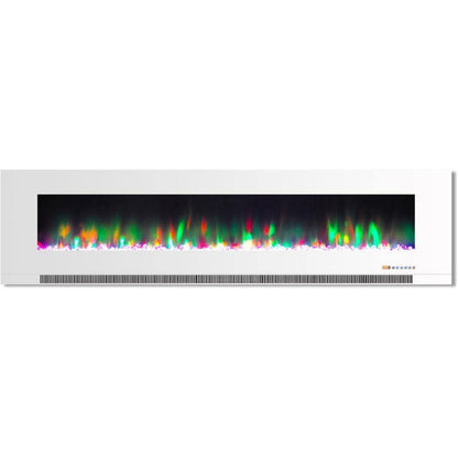 Cambridge 78 In. Wall-Mount Electric Fireplace in White with Multi-Color Flames and Crystal Rock Display - CAM78WMEF-1WHT