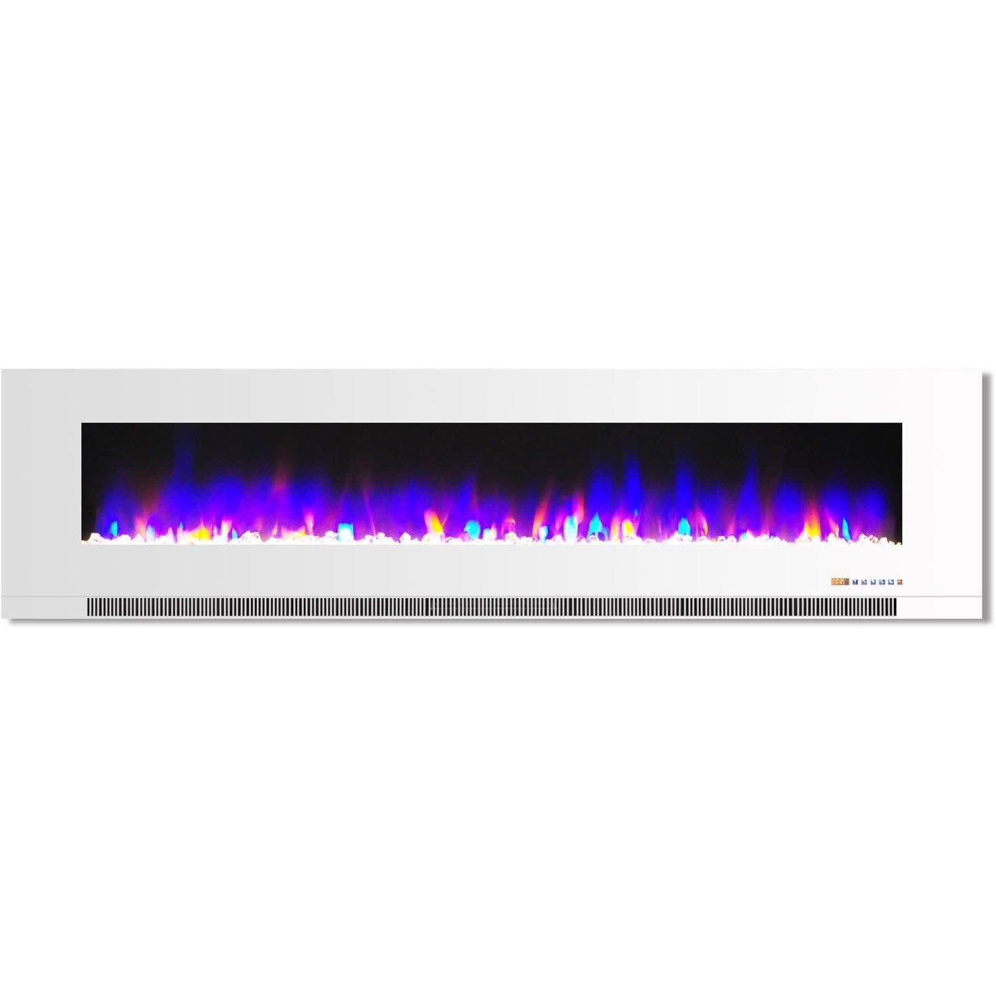 Cambridge 78 In. Wall-Mount Electric Fireplace in White with Multi-Color Flames and Crystal Rock Display - CAM78WMEF-1WHT