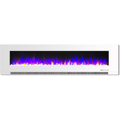 Cambridge 78 In. Wall-Mount Electric Fireplace in White with Multi-Color Flames and Crystal Rock Display - CAM78WMEF-1WHT