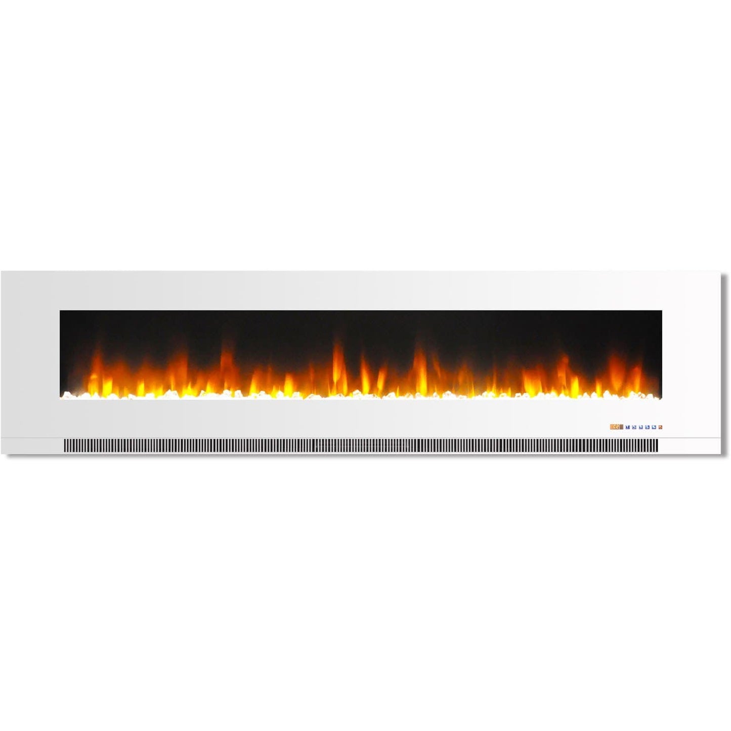 Cambridge 78 In. Wall-Mount Electric Fireplace in White with Multi-Color Flames and Crystal Rock Display - CAM78WMEF-1WHT