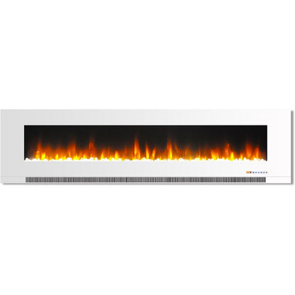 Cambridge 78 In. Wall-Mount Electric Fireplace in White with Multi-Color Flames and Crystal Rock Display - CAM78WMEF-1WHT