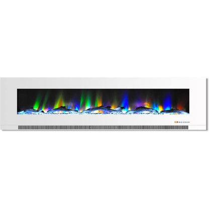 Cambridge 78 In. Wall-Mount Electric Fireplace in White with Multi-Color Flames and Driftwood Log Display - CAM78WMEF-2WHT