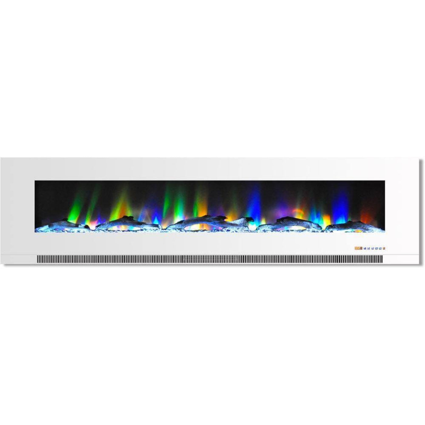 Cambridge 78 In. Wall-Mount Electric Fireplace in White with Multi-Color Flames and Driftwood Log Display - CAM78WMEF-2WHT